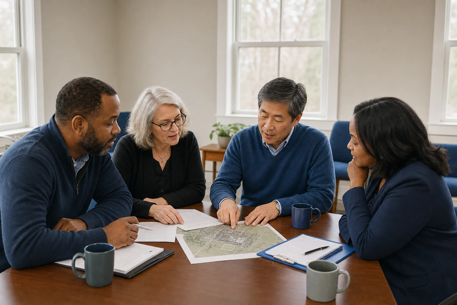 Church leaders reviewing property information together