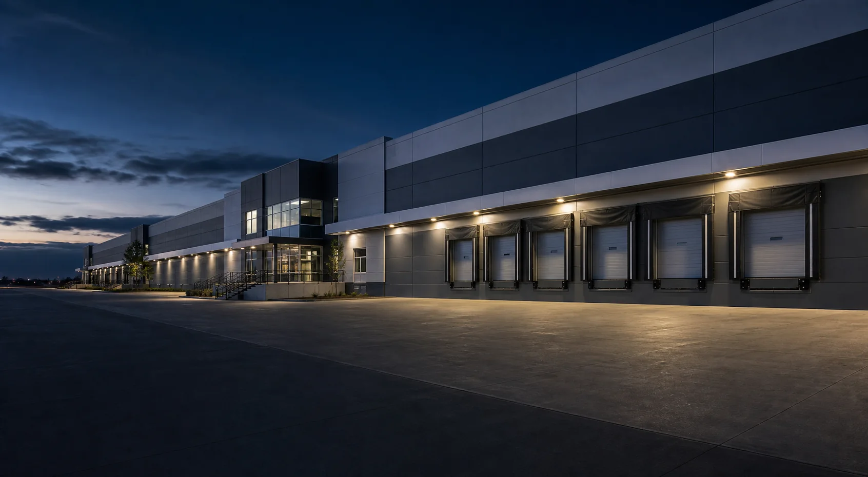 Modern industrial logistics facility with loading access